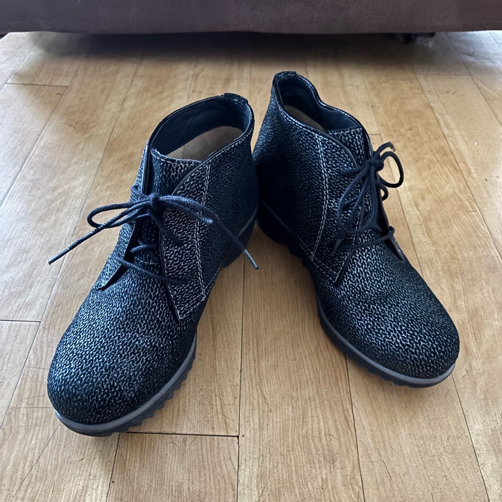 Wolky Black and Silver Lace-up Boots